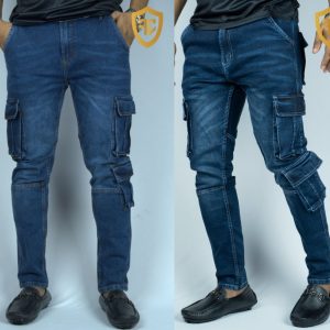2PCS Seven Pocket Cargo Denim Pants - Deep Blue & Mid Blue